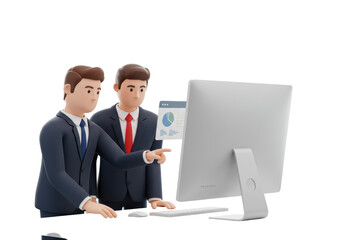 Isolated Two Businessmen Analyzing Data on Computer Screen