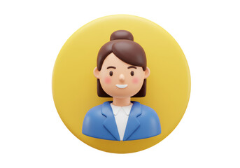 Isolated Smiling Businesswoman Avatar with Bun Hairstyle