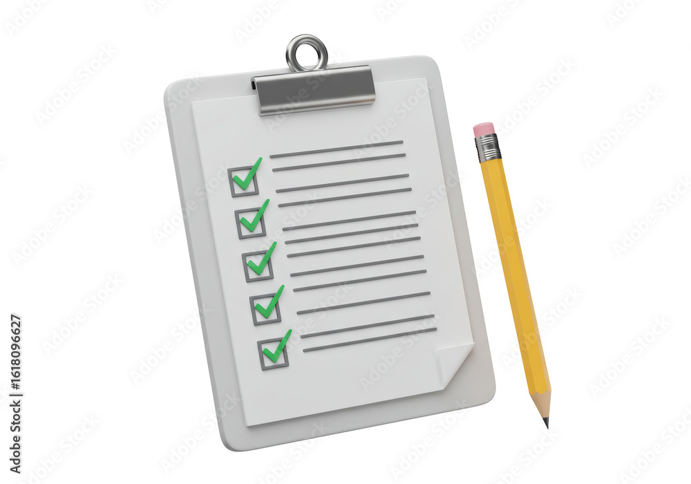 Poster isolated clipboard with checklist and pencil, task completion