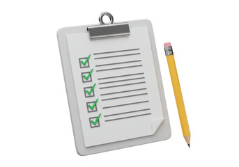 Isolated Clipboard with Checklist and Pencil, Task Completion