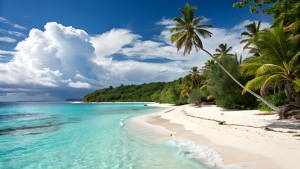 tropical beach with coconut palm trees