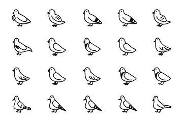 Bird in the Crowd:A captivating assortment of twenty illustrations capturing the endearing essence of birds in varied stances. A collective display of avian artistry with clear outline.