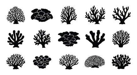 Coral Silhouettes in Various Shapes and Sizes for Marine Design