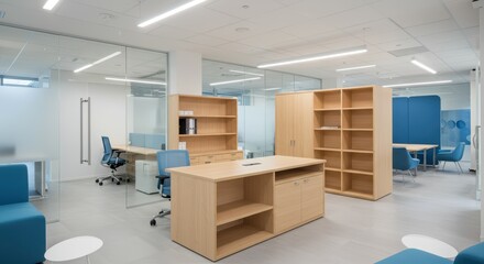 Fototapeta premium Modern Collaborative Office Space Design Featuring Open Layouts and Comfortable Workstations for Enhanced Productivity and Teamwork
