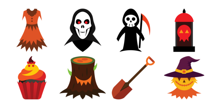 Collection colored halloween set vector cartoon illustration bundle