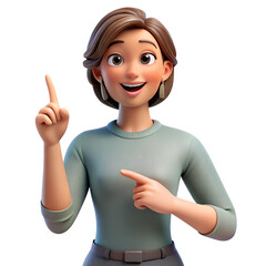 Young Smiling Woman Pointing Fingers Aside - Sale, Special Offer, Discount Promotion Concept - 3D Rendering