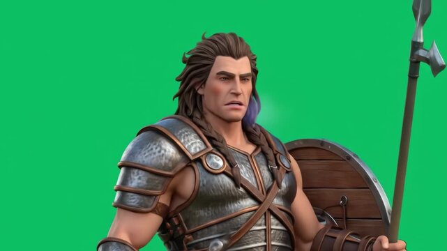 Fantasy Centaur Warrior with Spear and Shield on Green Screen - Mythological Being