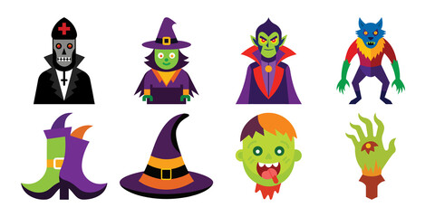Fototapeta premium Collection colored halloween set vector cartoon illustration bundle