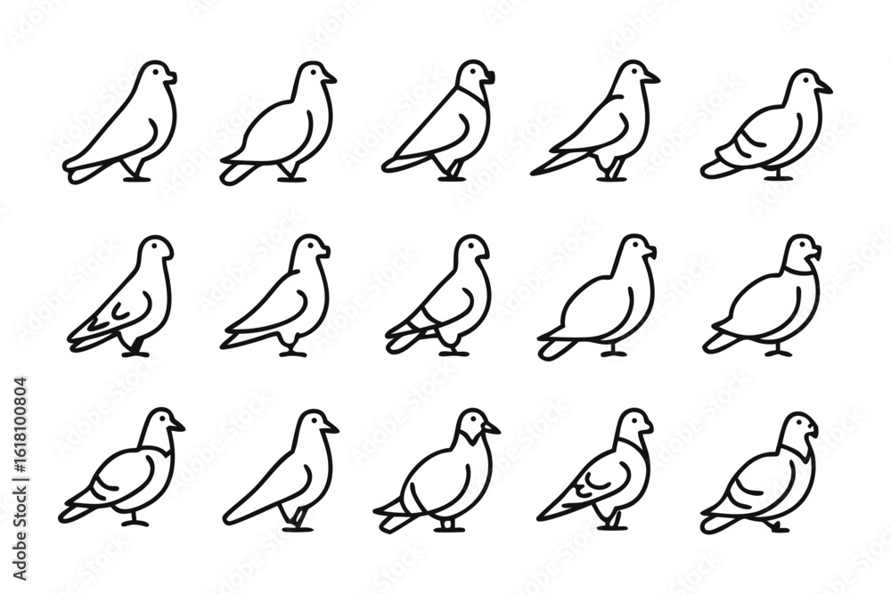 Poster pigeon outline pattern: a consistent pattern featuring several simple line art renderings of pigeons