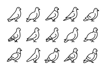 Pigeon Outline Pattern: A consistent pattern featuring several simple line art renderings of pigeons, elegantly illustrating the essence of these often-seen avian creatures.