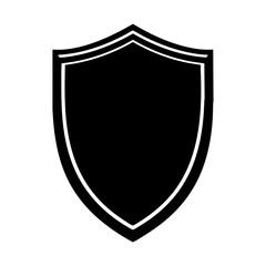 Black shield with white outline on white background for logo design, security concepts, website icons, and branding materials. Versatile marketing visuals.