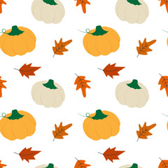 Hand drawn Autumn Pumpkins and leaves Seamless pattern Thanksgiving Greeting background design Idea