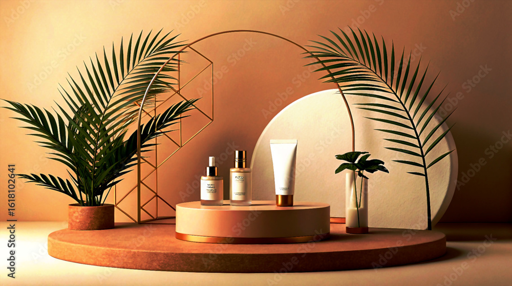 Poster 3d product display podium with abstract background