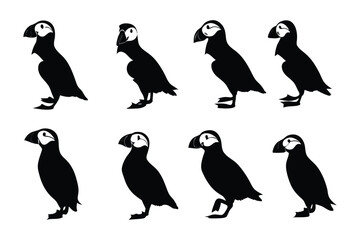 Puffin Silhouettes: A collection of stylized black silhouette illustrations of adorable puffins, perfect for conveying a sense of wildlife and natural beauty.