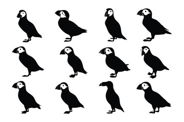 Obraz premium Puffin Silhouette: A stylized illustration showcases the iconic puffin, highlighting its unique features, perfect for design projects and educational materials.
