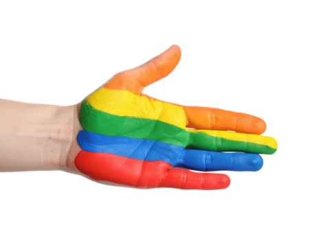 Hand painted with rainbow colors representing diversity and inclusion isolated on transparent background. PNG die-cut for advertising