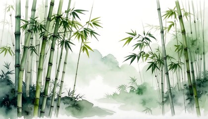Serene Bamboo Forest in Watercolor Style