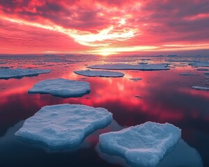 Fiery Arctic sunset over icy expanse