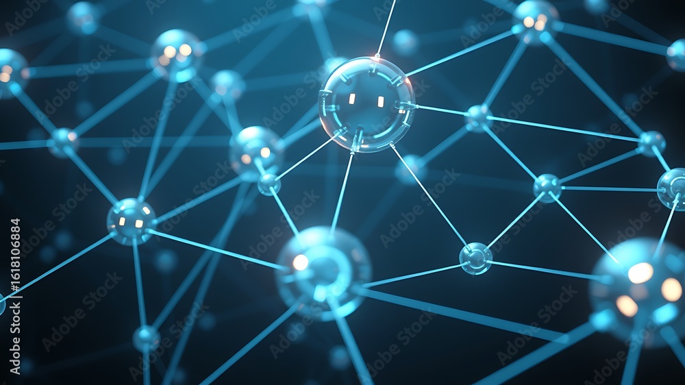Poster glowing blue molecular network structure abstract background