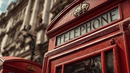 Obraz premium Iconic red telephone booth in London, a symbol of British culture