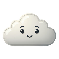 White Fluffy Cloud with Face, Glossy Illustration on Transparent Background, Cute Graphic for Digital Media