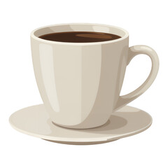 White Glossy Coffee Mug with Black Coffee, on Transparent Background, Minimalist Design Element