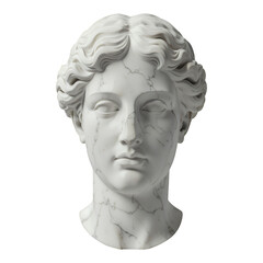 White Marble Bust with Cracks, 3D Realism Design Element on Transparent Background