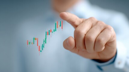 Trade negotiation, free trade agreement, A hand points at a rising stock market graph, symbolizing growth and investment opportunities in the financial sector.