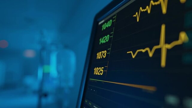 Real Time ECG Monitor Display Showing Heartbeat Waveform on Arrival. Medical EKG Screen Graphic.