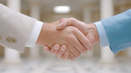 Trade negotiation, free trade agreement, A close-up of two hands shaking, symbolizing agreement, collaboration, or partnership in a professional setting.