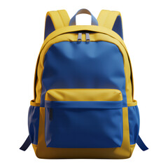 Yellow and Blue Backpack with Glossy Finish, Transparent Background, 3D Realism Design Element