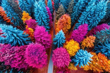 Colorful autumn forest, aerial view
