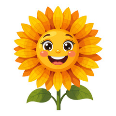 Yellow Sunflower Face with Big Eyes and Smile, Transparent Background, Cartoon Illustration for Digital Media