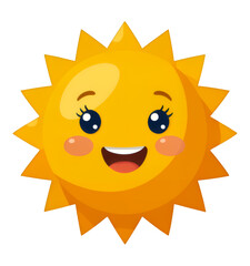 Yellow Sun Face with Smiling Expression, Glossy Illustration on Transparent Background