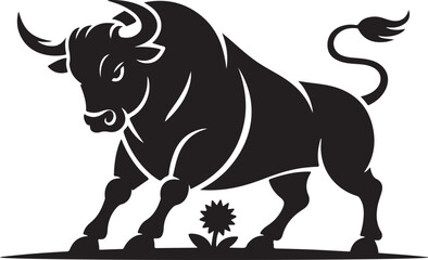 Obraz premium Standing Bull Black Silhouette – Minimal Vector Animal Illustration