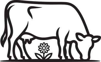 Obraz premium Cow Outline Illustration – Black Line Vector for Agriculture and Farm Design