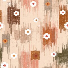 Abstract Floral Texture with Retro Earth Tones and Geometric Patterns.
