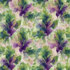 Vibrant Abstract Leaf Pattern with Lush Green and Purple Hues.