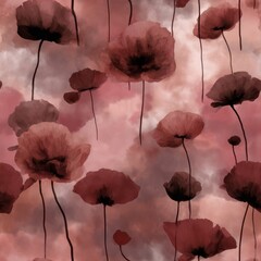 Abstract Floral Background with Watercolor Poppies.