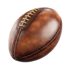 3D rugby ball, oval shape, leather texture with seams, isolated on white background. PNG
