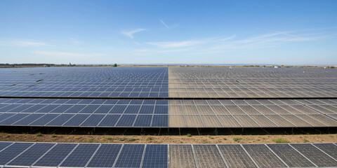 industrial solar panel array with clean vs dirty contrast for cleaning service graphics