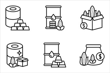 Commodities icon set, vector illustration on white background. 