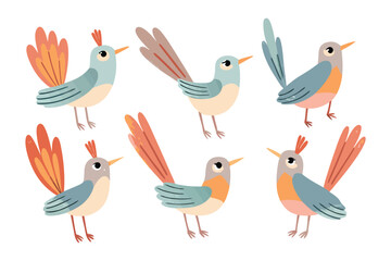 Artistic Avian Ensemble: A delightful collection of whimsically designed birds, each displaying unique color combinations and charming details.