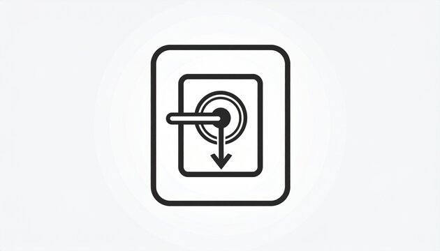 Vector icon of an industrial lever switch in the off position. Minimalist line art symbol for power control, deactivation, and safety.