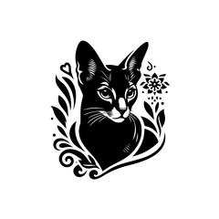 Obraz premium Elegant Black Cat Portrait with Floral Embellishments and Heart Detail.