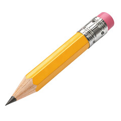 A sharpened yellow hexagonal pencil with a pink eraser isolated on transparent background