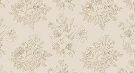 Seamless Abstract Batik Floral Ornament Pattern in Gold on Black Background - Vector Illustration