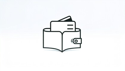 Outline icon of a wallet containing a credit card, representing secure payment, e-commerce, and financial transactions.