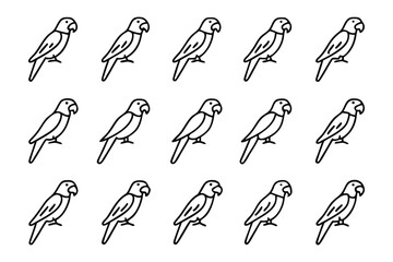 Parrots Lineup in Symmetry: A collection of outline parrot illustrations arranged in an organized, repeating pattern, embodying balance and precision. © mstmahmuda