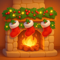 Naklejka premium christmas tree and fireplace